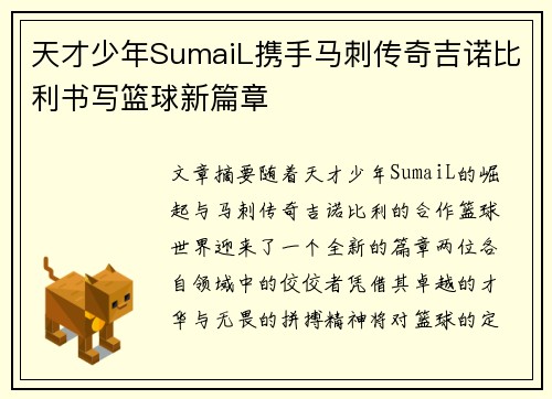 天才少年SumaiL携手马刺传奇吉诺比利书写篮球新篇章